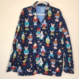 Nick & Nora Nutcrackers Sock Monkey Holiday Flannel PJ Top